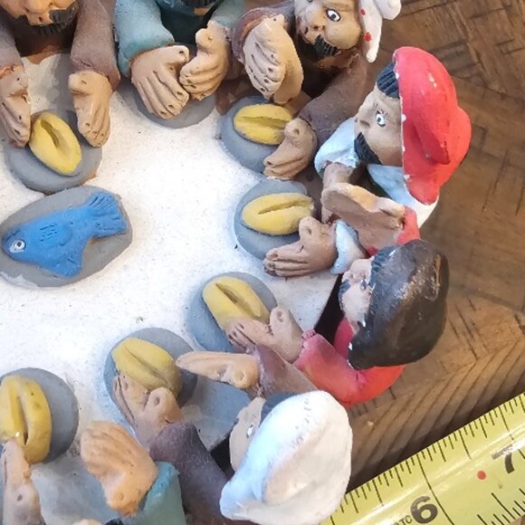 Clay Terra Cotta Pottery Peru Peruvian Jesus Fishes Loaves Folk Art Christian - Picture 3 of 6